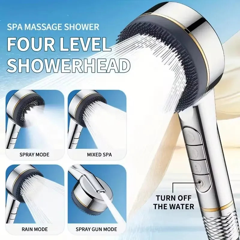 1Pc Filtered Supercharged Shower Head Four-Speed Adjustment with Water Seal Multi-Functional Home Shower Bathroom Accessories