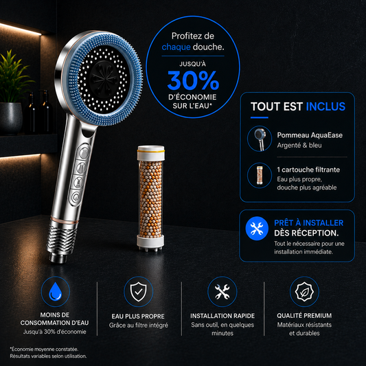 AquaEase™ - Pommeau de douche filtrant, jusqu'à 30% d'économie d'eau